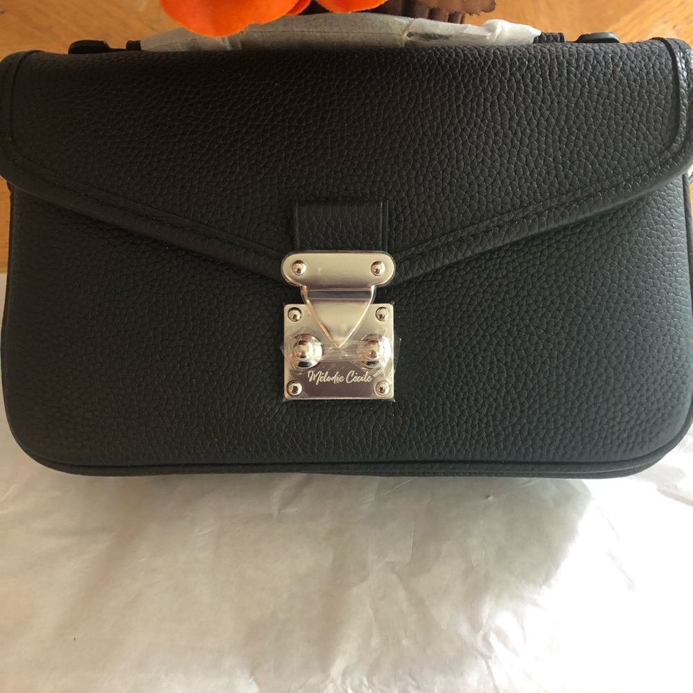 Petit Paris 15- Togo Leather Satchel Bag - Black/Silver Hardware